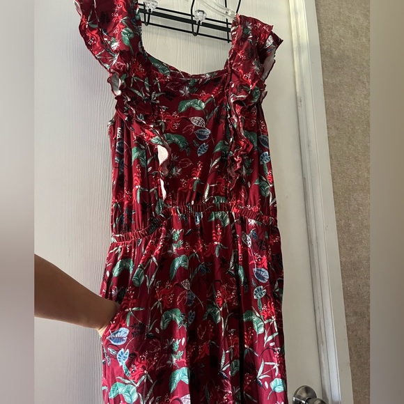 Garnet Hill Red Floral Ruffle Sleeve Maxi Dress - Picture 7 of 12